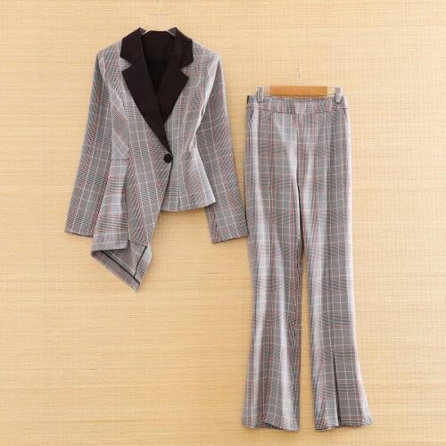 High-end Women 2 pieces Set Fashion Slim Asymmetry Stripe Coat Top Suit+ Long Trousers Elegant Lady Casual Suit Set S-XXL