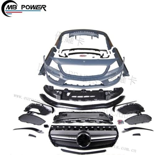 High quality CLA class w117 to CLA45 A style body kit with bumpers side skirt grille exhaust tips CLA class car kits