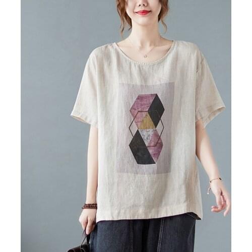 Oversized Women Cotton Linen Casual T-shirts New 2021 Summer Simple Style O-neck Loose Female Short Sleeve Tops Tees B830