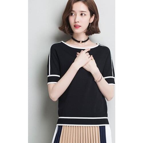 HSPL Summer Women Pullover White Tops Short Sleeve Casual New Arrival 2019 Korea Lady Pull Femme Hiver Black Knitwear