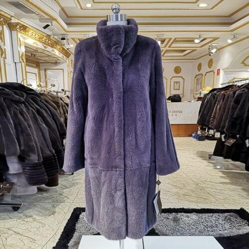 WINTER PALACE 2020 New Medium Length Mink Coat Round Neck Mink With Stitching Real Fur Coat Keep Warm In Winter Mink Fur PE010-C