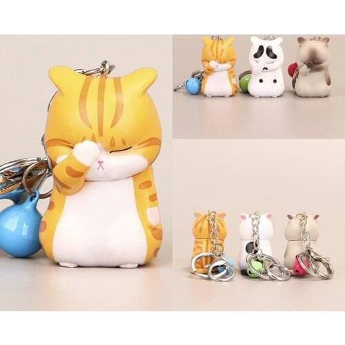 1pc Cute Shy Cat Keychains Chubby Kitten Keyring Jewelry Accessories Trinket Bag Ornament Cartoon Car Keys chains Fashion Women