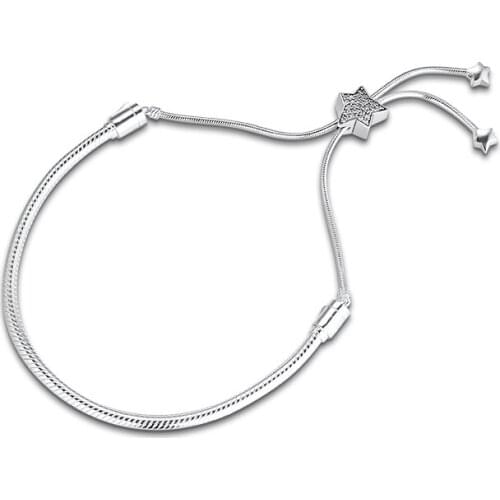 100% 925 Sterling Silver Pave Star Slider Bracelets Jewelry Free Shipping