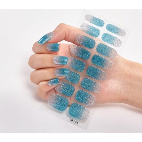 16 Stickers Solid Color Gradient Green Onion Powder Nail Stickers DIY Decals Can Tear Color Full Coverage Nail Polish Stickers