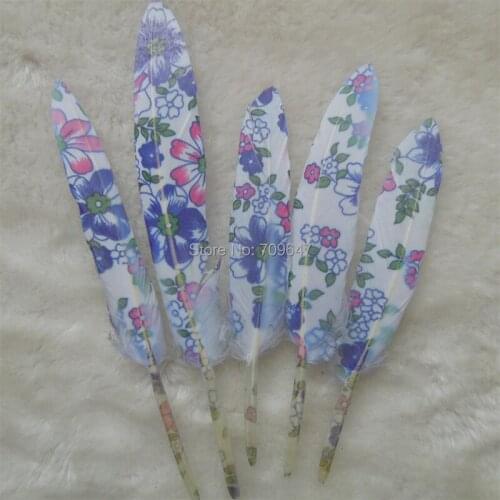 50PCS/LOT!9-15CM Flowers Printed Goose Feathers,White Feathers with flowers printed,feathers for Party Decor,Dream Catcher