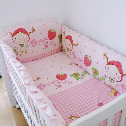 6PCS Strawberry girl,ropa de cuna Boy Baby Cot Crib Bedding Set cuna colecho (4bumpers+sheet+pillow cover)