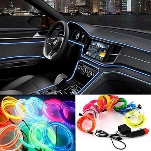Car 12V LED Cold Lights Flexible Neon Wire Auto Lamps on Car Cold Light Strips Line Interior Decoration Strips Lamps 1/2/3/4/5M