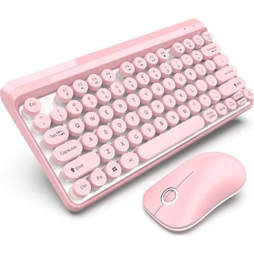 2.4G Punk Key Wireless Keyboard and mouse set,Waterproof USB Portable Multimedia 87 keys Retro Round keyboard for Home,office