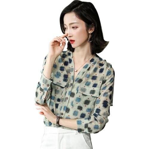 Women Blouses 2019 Spring Summer Natural Silk Blouse Long Sleeve Shirt Korean Fashion Clothings Tops Blusas Femininas XQ045