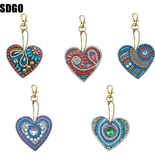 SDGO DIY Full Diamond Painting Special Shaped Love Heart Key Chain Jewelry handmake gifts fro children