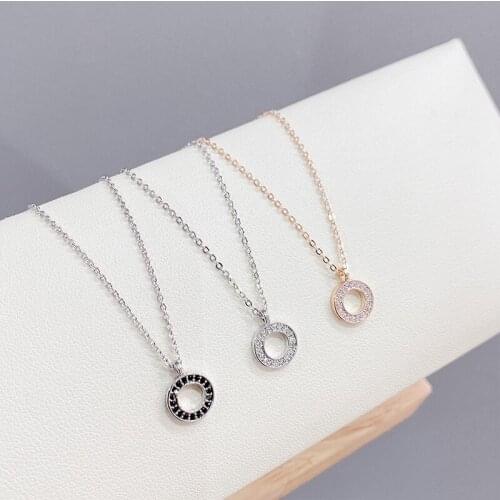 Trendy Simple Sweet Circle Pendant Necklace For Women Girls Rhinestone Temperament Elegant Fashion Jewelry Gift Clavicle Chain
