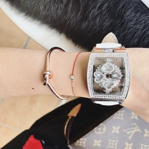 Luxury Women Watches Silver Quartz Dress Rotation Watch Czech Diamond Barrel Casual Ladies Watch montre femme relojes Wristwatch