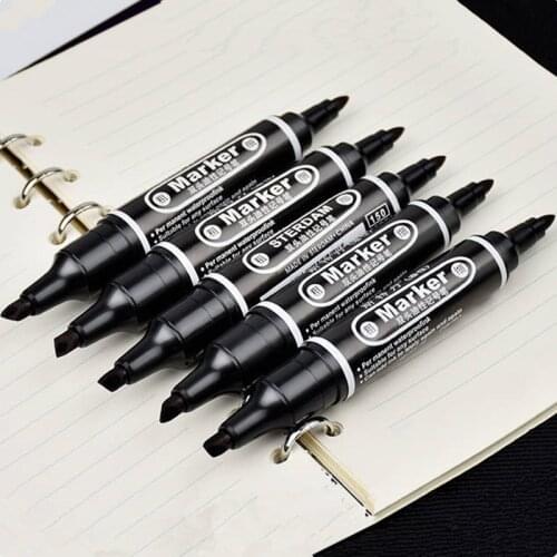Deli Black 1.5/6mm Dual Tip Fast Dry Permanent Oil Marker Pens CD Fabric Tires Mark Quality Waterproof Sharpie Drawing Writing
