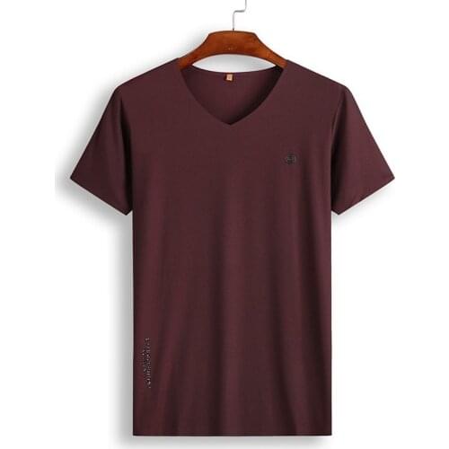 8xl Large Size High-elastic V-neck Short-sleeved T-shirt Fat People Loose Mens Thin Section Summer Half-sleeve Bottoming Shirt