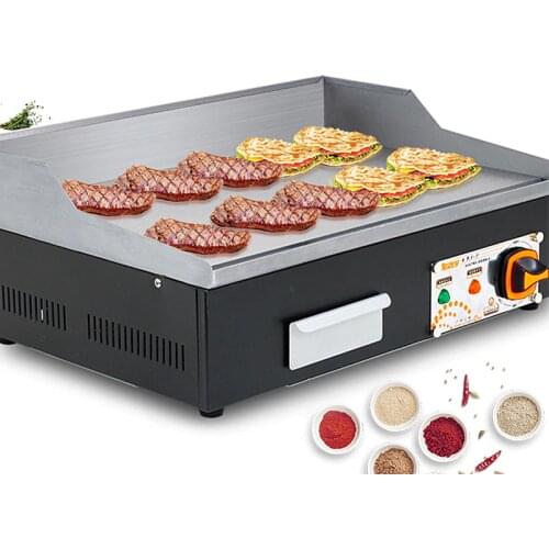Commercial Electrical Grill Roast Machine Stainless Steel Electric Griddle Grooved & Flat Large Hotplate Teppanyaki Grill