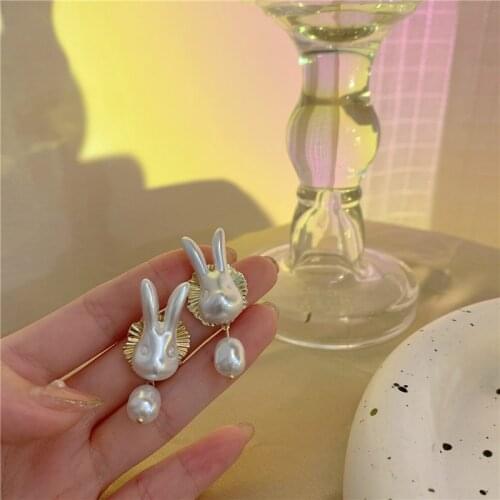 Cute Rabbit Earrings For Women Pearl Drop Earrings Heart Geometric Dangle Big Earrings Korean Style Jewelry Brincos Gifts