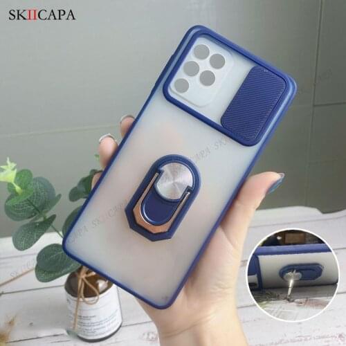 Soft Matte Slide Camera Lens Protective Case For Samsung Galaxy F62 M62 S21 S20 Ultra Note 20 Ultra Ring Holder Stand Phone Case