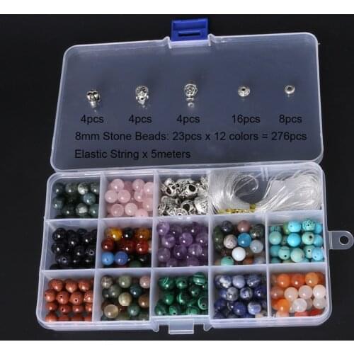 Natural Stone Round DIY Beads Kit for Bracelet Making ,Including Buddha& Skull beads & Elastic String & Beadings Box
