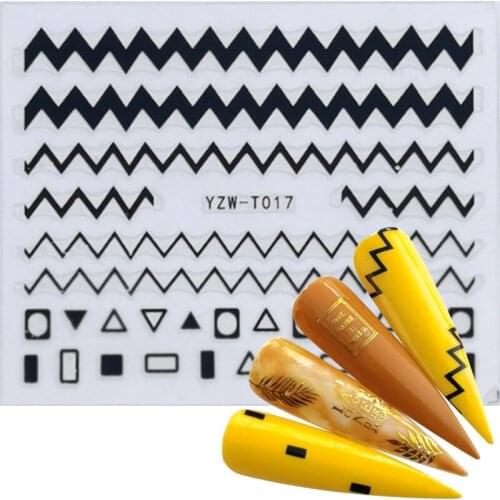 YZWLE Nail Sticker Laser Black Metal Stripe Wave Line Tape Self-Adhesive Transfer Foils 3D DIY Decal Manicure Tips Decoration