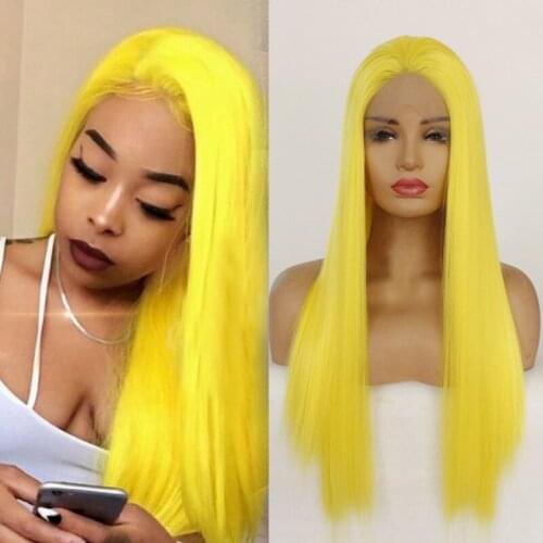 Natural Soft Yellow Orange Lace Front Wigs For Women Silky Straight Synthetic Wig Long Glueless Heat Resistant Lace Front Wig