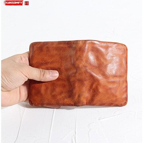 2021 New Mini Purse Leather Men Short Wallet Cowhide Male Card Holder Small Wallets Retro Old Fashioned Coin Purses Original