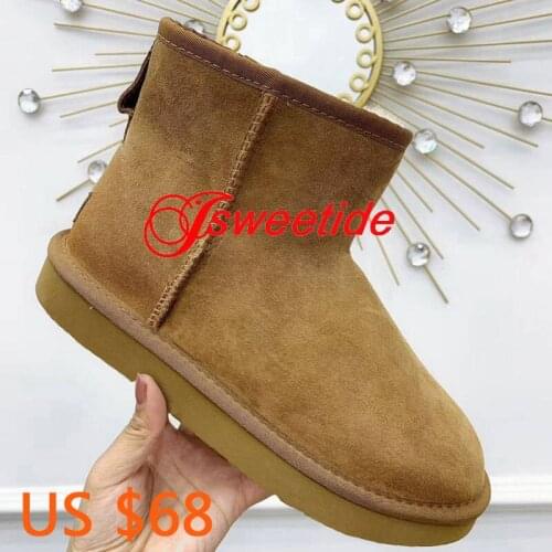 The Latest European Leather Leisure Women Boots Real Sheepskin And Wool Women Shoes In One Women Brand Warm Snow Boots