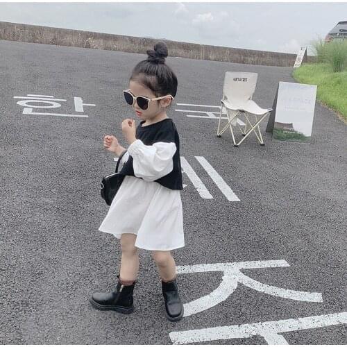 New 2021 Autumn Korean Style Childrens Princess Dress Children Skirt Girls' Autumn Dress Fake Two Pieces