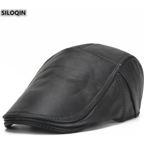 SILOQIN New Genuine Leather Hat For Mens Trend Autumn Winter Thermal Cowhide Berets Adjustable Size Brands Snapback Sports Cap