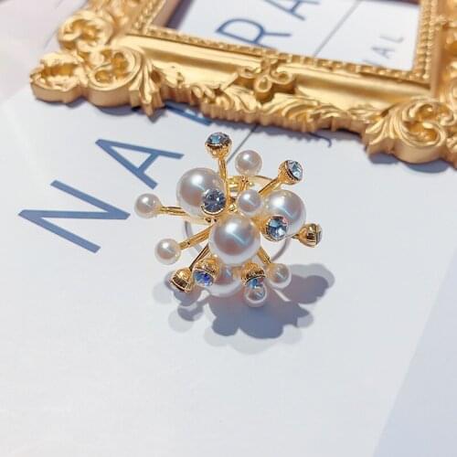 New Arrive Fashion Pearl Crystal Firework Rings for Woman Trendy Adjustable Size Ring Holiday Party Elegant Index Finger Ring