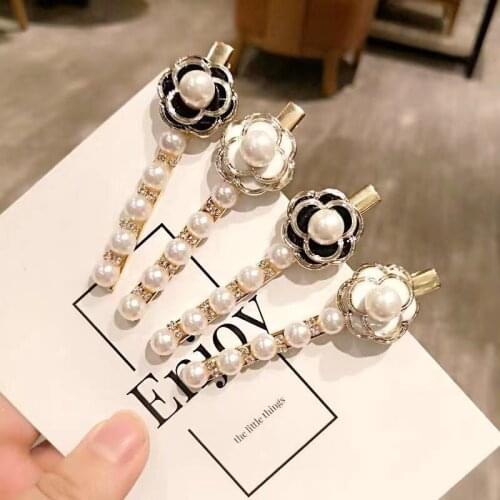 New Rose Camellia Barrettes Hair Clips Jewelry Hairpin Luxury Camellia Flower Alloy Pearl Hair Accessories Hairpins Wholesale