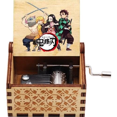 HOT Wooden Hand Crank Jurassic Park Anime Demon Slayer Music Box Childrens Holiday Gifts Christmas Gifts New Year Gift Box