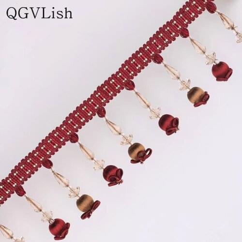 QGVLish 12M/lot Crystal Beads Curtain Lace Trim DIY Sewing Sofa Stage Lamp Curtain Accessories Lace Ribbon Tassel Fring Decor