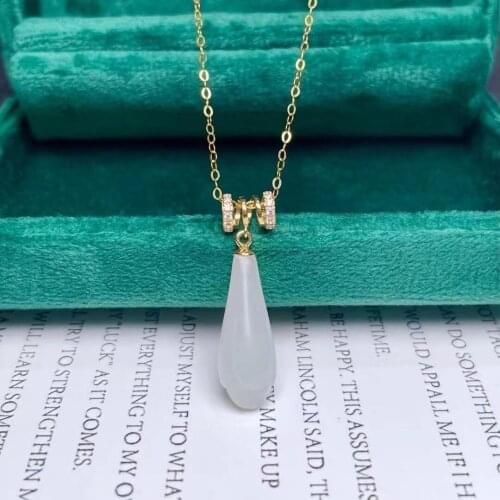 SHILOVEM 18k yellow gold real natural white Jasper pendants Christmas Gift fine Jewelry wedding no necklace mymz081966211hby