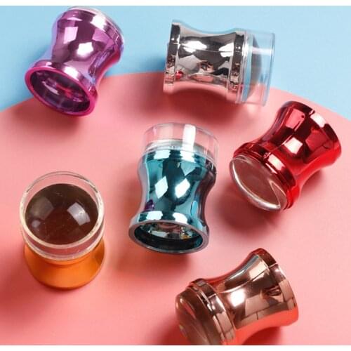 Nail Stamper french Set Clear Silicone Head Metallic Handle Polish Transfer Template Kits with Cap Nail Art Stamping Plate