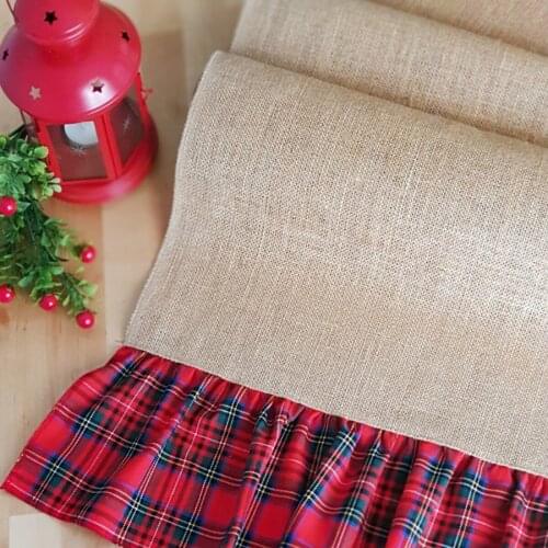 Christmas table runner Jute for, red Plaid, Quality fabric runner / 45x185 cm Plaid Pattern, christmas Table Decoration
