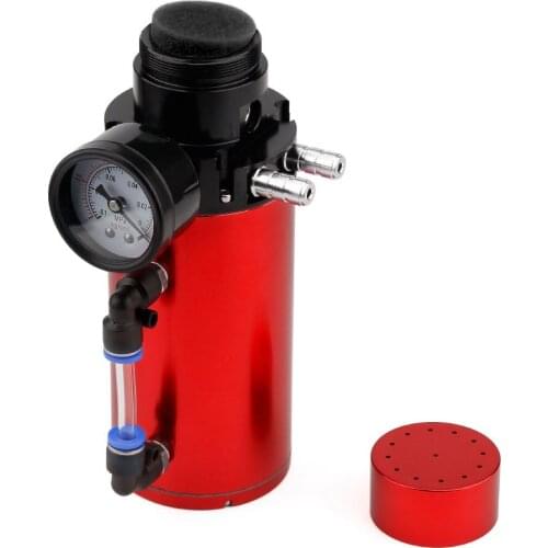 JDM Universal Aluminum Engine Oil Catch Reservoir Breather Tank Can+Vacuum Pressure Gauge Oil Catch Tank Oil Catch Can JG-OT02
