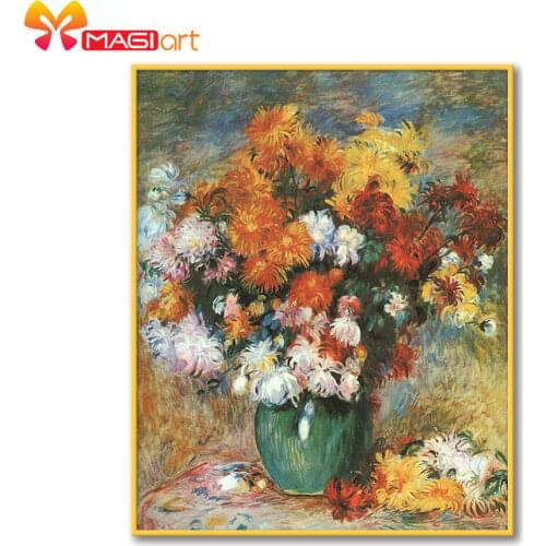 Cross stitch kits Embroidery needlework sets 11CT water soluble canvas patterns 14CT Colored chrysanthemum -NCMF327