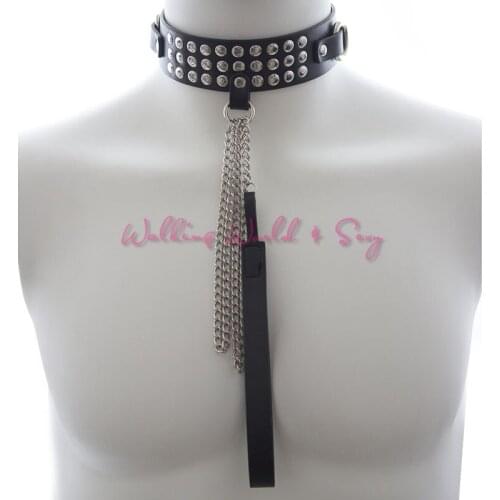 Adult Leather Rivets Slave Collar With Chain Leash Fetish Bondage Collar Sex Neck Cuffs For Women Sex Products BDSM Erotics Toys
