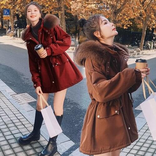 Female Jacket Winter 2021 Hooded Big Fur Collar Coat Women Warm Thick Parkas Casual Korean Style Casaco Feminino Inverno Gxy151