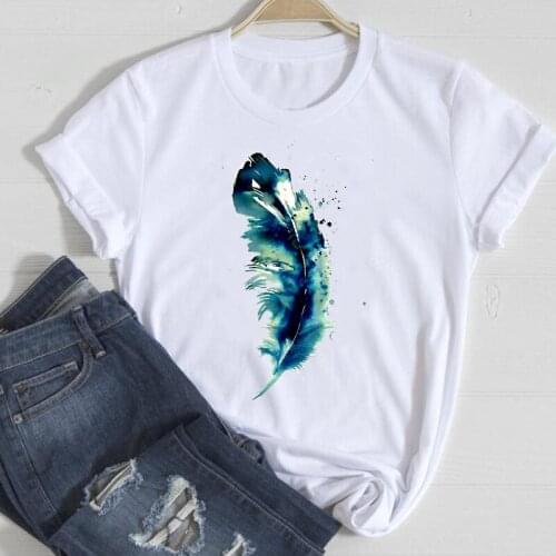 T-shirts Women Feather Watercolor Trend 2021 Cute Casual Spring Summer Clothes Stylish Tshirt Top Lady Print 2021 Tee T-Shirt