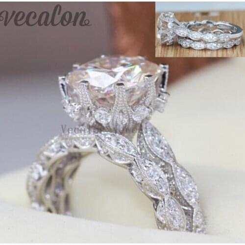 Vecalon Vintage Engagement wedding Band rings Set for women 3ct AAAAA Zircon cz 925 Sterling Silver Female Statement Party ring