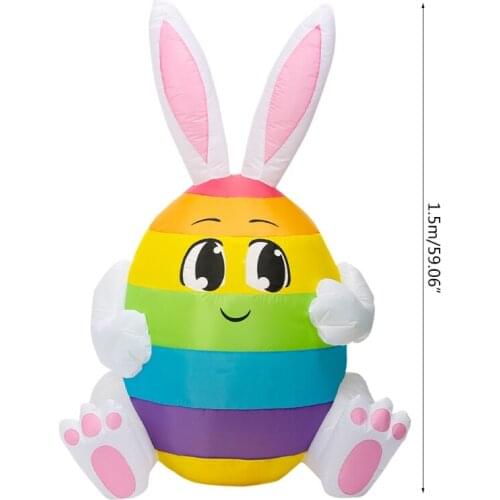 1.5m Colorful Rainbow Inflatable Easter Bunny Egg Doll LED Night Light Figure Yard Outdoor Garden Toys Party Ornament Decor