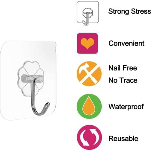 10pcs Adhesive Wall Hangers Heavy Duty Sticky Ceiling & Door Hooks, Transparent Seamless Hooks for Bathroom Kitchen, Waterproof