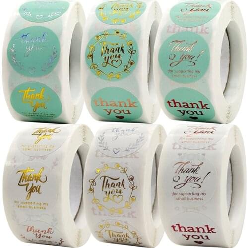 100-500Pcs Thank You Stickers Green White Bronzing Sticker for Supporting My Small Business, Gift Decor Scrapbooking Stickers