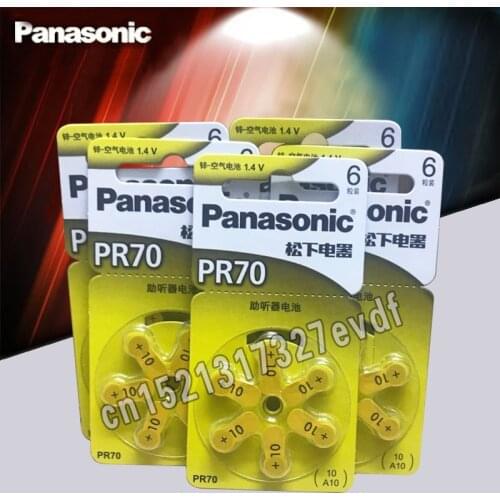 30PCS 100% Genuine Panasonic PR70 Hearing Aid Batteries 5.8MM*3.6MM 10 A10 Deaf-aid Cochlear Button Cell Batteries Audiphone
