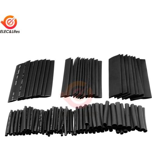 127Pcs 7.28m Black 2:1 Assortment Polyolefin Heat Shrink Tube Car Cable Sleeving Wrap Wire Kit Heat Shrinkable