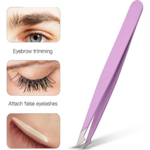 4 Colors Eyebrow Tweezer Hair Slanted Puller Stainless Steel Eye Brow Clips Hair Removal Makeup Tool Slant Tip Eyelash Tweezer