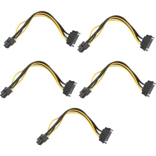 5pcs 15pin SATA Power to 6pin PCI-e PCI Express Adapter Cable Connectors Power Supply for Video Card High Quality