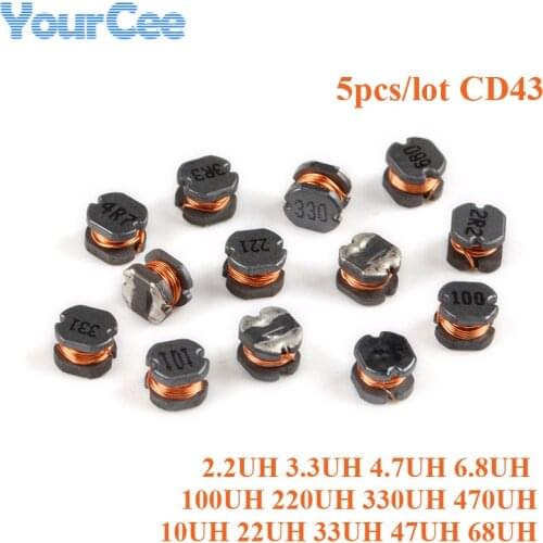 50pcs CD43 SMD Power Inductor Wire Wound Chip 2.2 3.3 4.7 6.8 10 22 33 47 68 100 220 330 470UH 47 68 100 220 330 470 Inductance