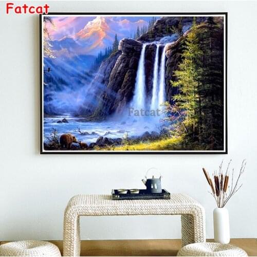 Diamond Mosaic Natural scenery, forest waterfall round drill Diamond Embroidery Painting Full Square Decor For Home PP2004